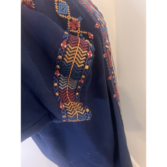 Johnny Was Cleo Blue Navy Embroidered Heavy Coat Sister Jacket Open Large - Picture 8 of 13